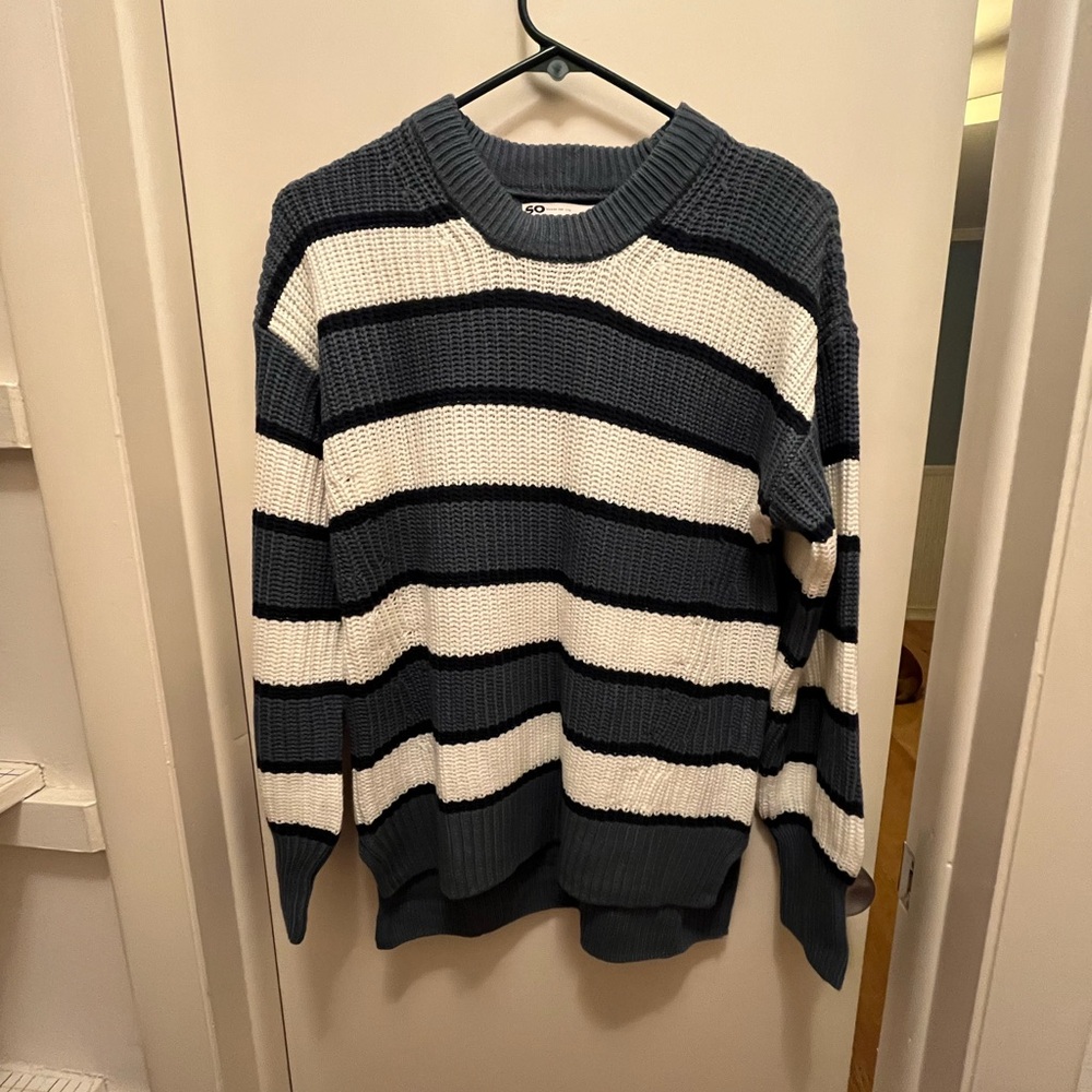 SO Blue and White Striped Crew Neck Sweater